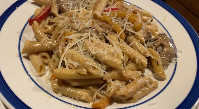 Jerk Chicken & pasta in a spicy cream sauce