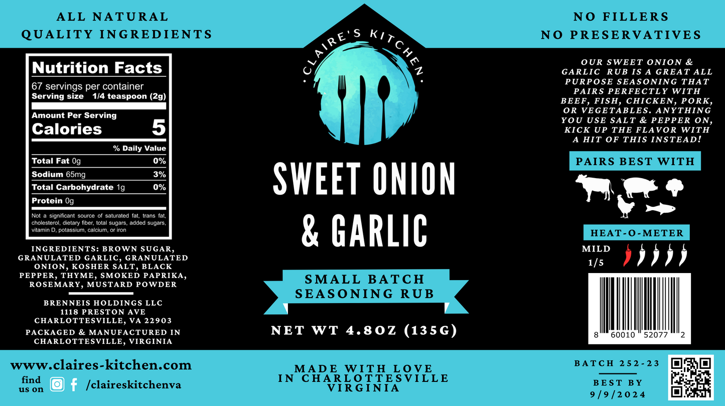 Sweet Onion & Garlic Seasoning Rub 4.8oz
